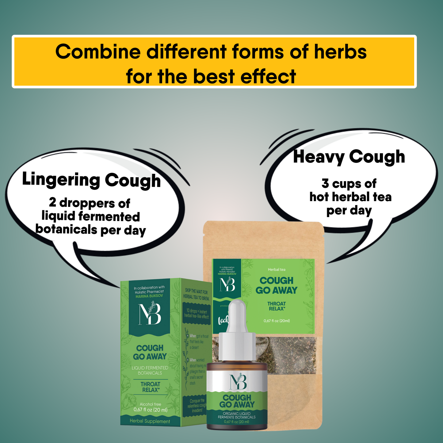 Cough go away Herbal supplement (60 dosages)/Herbal Tea (2 oz)